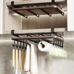 Black and White Metal Kitchen Storage Rack, for Storing Utensils and Cabinet Lids, with Hooks, Practical and Space-Saving.